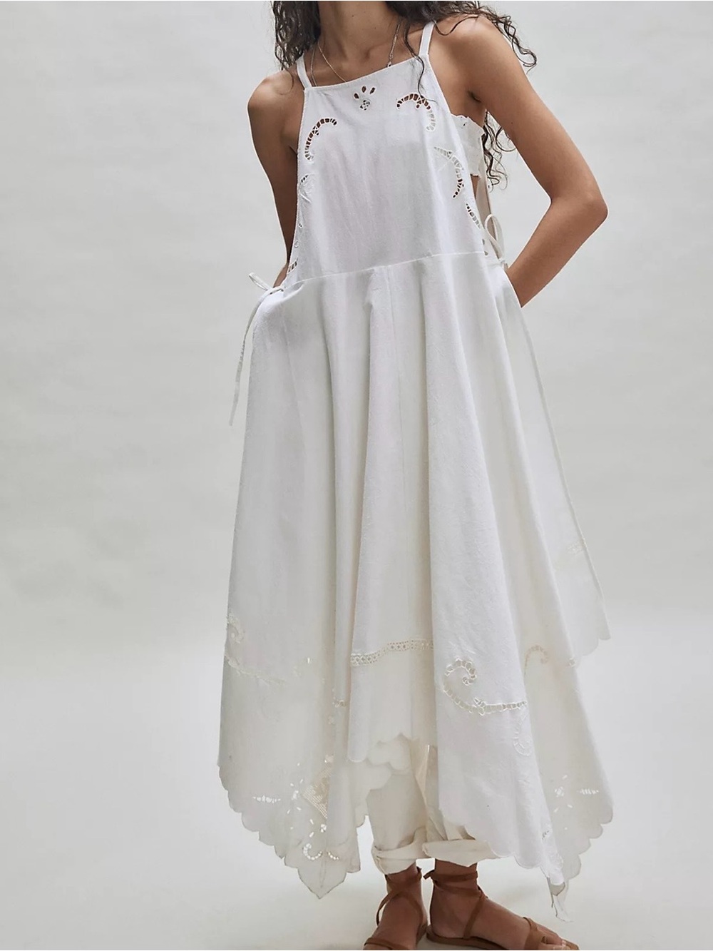 Free People White Eyelet Asymmetrical Handkerchief Sundress